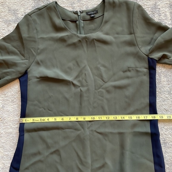 Ann Taylor Green Shift T Shirt Dress with Blue Side Stripe Lagenlook Sz 10 - Picture 11 of 13